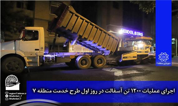 پخش یک هزار و 200 تن آسفالت در روز اول اجرای طرح خدمت در منطقه 7