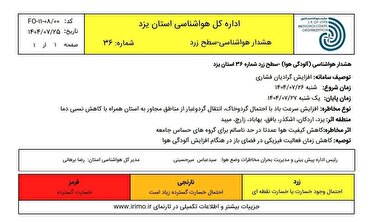 صدور هشدار سطح زرد هواشناسی در استان یزد