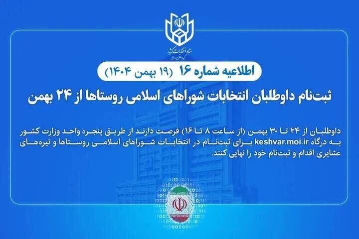 ثبت‌نام داوطلبان انتخابات شورا‌های اسلامی روستا‌ها از ۲۴ بهمن