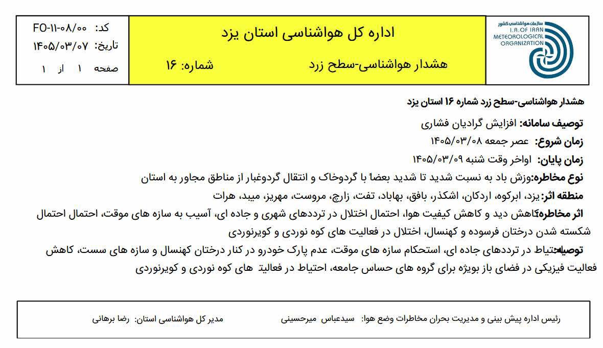 هفته‌ای گرم و خاکی در استان یزد