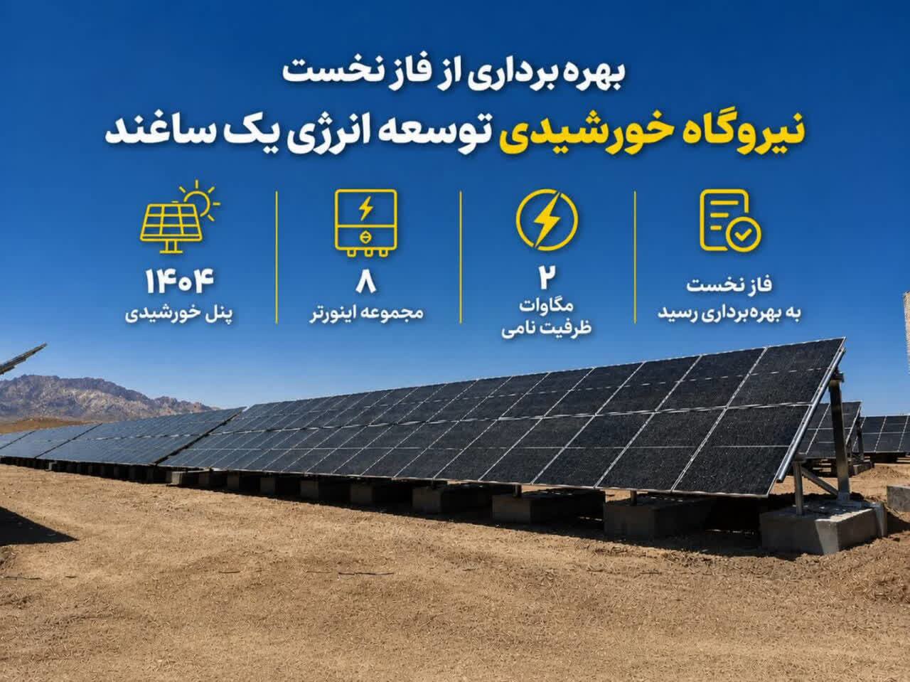 بهره‌برداری از مرحله نخست نیروگاه خورشیدی توسعه انرژی یک ساغند در اردکان