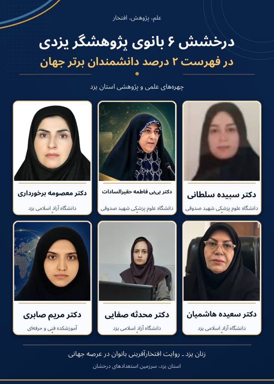 درخشش شش بانوی پژوهشگر یزدی در جمع دو درصد دانشمندان برتر جهان